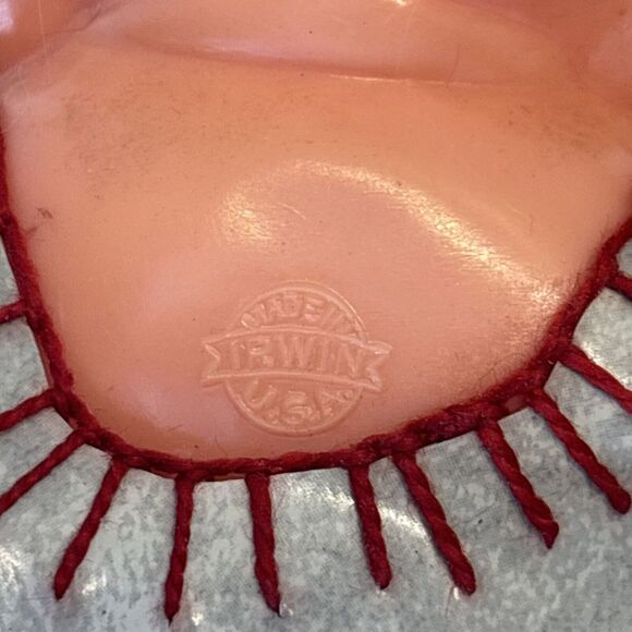 1930a CELLULOID KEWPIE TYPE DOLL SHOT GLASS  HOLDER GRAY OVERALLS SIDEWARD EYES - Picture 6 of 12